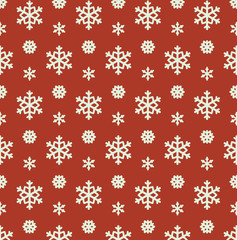 Snowflake seamless pattern. Snow on red background. Abstract wallpaper, wrapping decoration. Symbol winter, Merry Christmas holiday, Happy New Year celebration Vector illustration