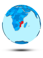 Mozambique on blue political globe