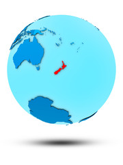 New Zealand on blue political globe