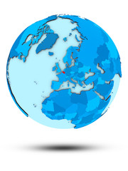 Obraz premium Belgium on blue political globe