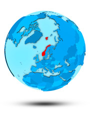 Norway on blue political globe