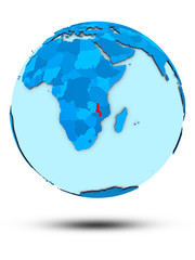 Malawi on blue political globe