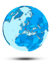 Switzerland on blue political globe