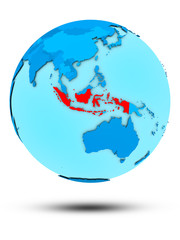 Indonesia on blue political globe