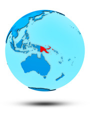 Papua New Guinea on blue political globe