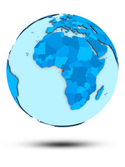 Equatorial Guinea on blue political globe