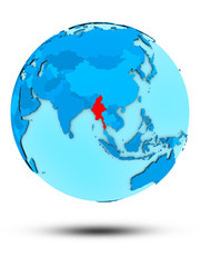 Myanmar on blue political globe