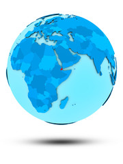 Djibouti on blue political globe