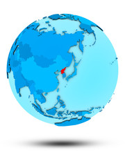 North Korea on blue political globe