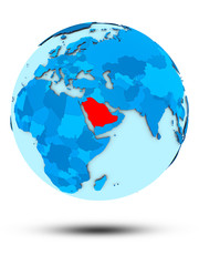 Saudi Arabia on blue political globe