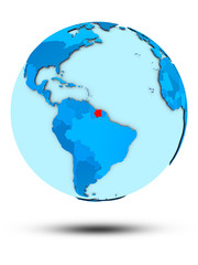 Suriname on blue political globe