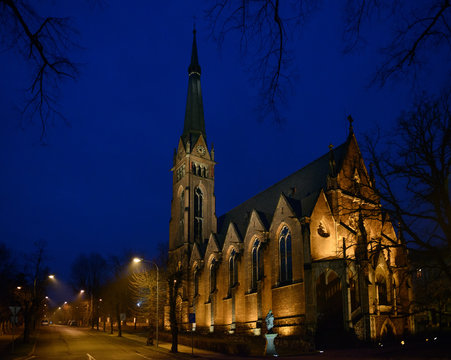St. Elizabeth Church is in the night lighting, Teplice, Czech.