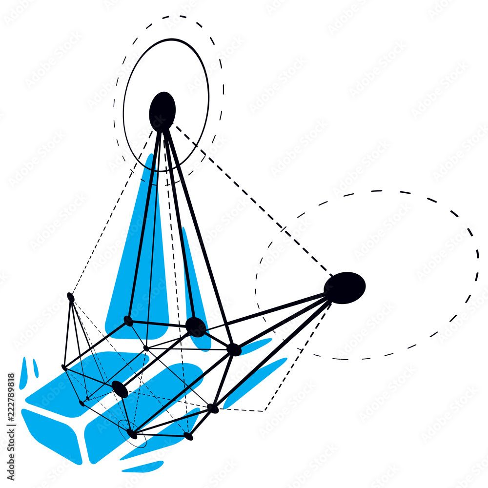 Aufkleber abstract geometric 3d wireframe object, digital technology vector illustration.
