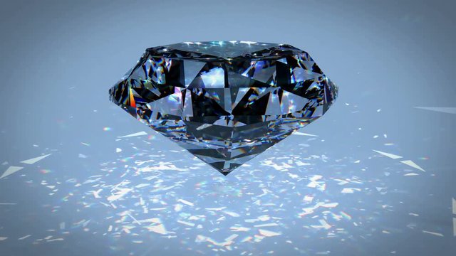 Black diamond dispersion footage. Carbonado crystal gem polycrystalline of diamond, graphite, and amorphous carbon. Round diamond cut animation with light dispersions on surface. 3D animation
