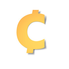 yellow-gold cent mark carved from paper with soft shadow.Vector