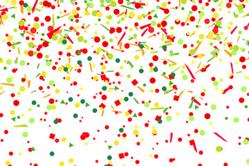 Multicolored pattern with colored confetti on isolated background. Texture with glitters for design. Greeting cards. Explosion. Bright firework. Luxury wallpaper. Print for banners, flyers and posters