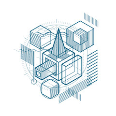 Fototapeta premium Vector background with abstract isometric lines and figures. Template made with cubes, hexagons, squares, rectangles and different abstract elements.