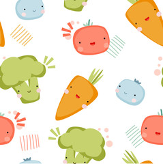 Cute funny vegetables vector illustration seamless pattern