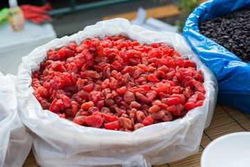 Dried fruits on display at a japanese market