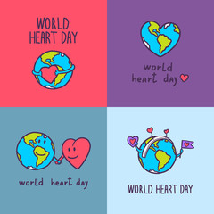 Global heart day banner set. Hand drawn set of global heart day vector banner for web design