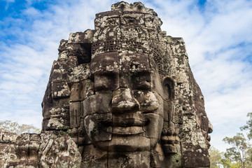 Fototapeta na wymiar Ancient Bayon castle, Angkor Thom, Cambodia. Vintage.