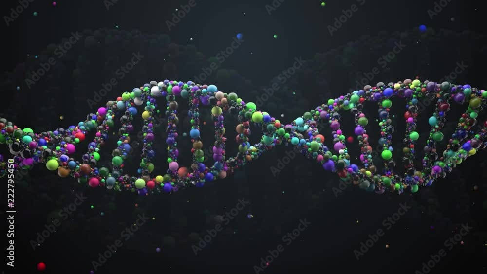Poster 3d render abstract dna strand made of spheres. complex gene concept made of glossy simple primitives