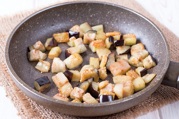 Fried eggplant in the pan