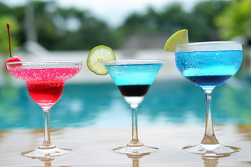 summer cocktails at swimming pool