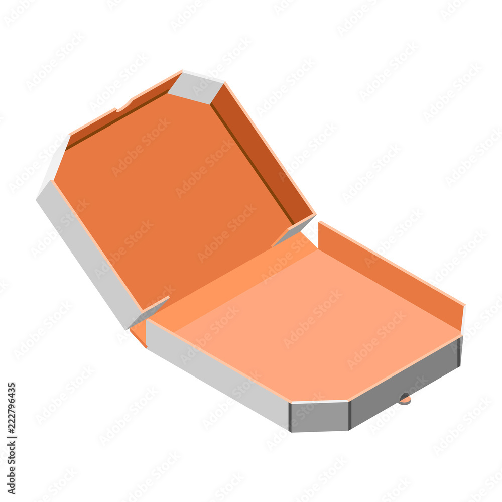Poster open pizza box icon. isometric of open pizza box vector icon for web design isolated on white backgr