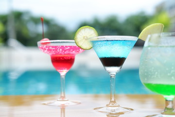 summer cocktails at swimming pool