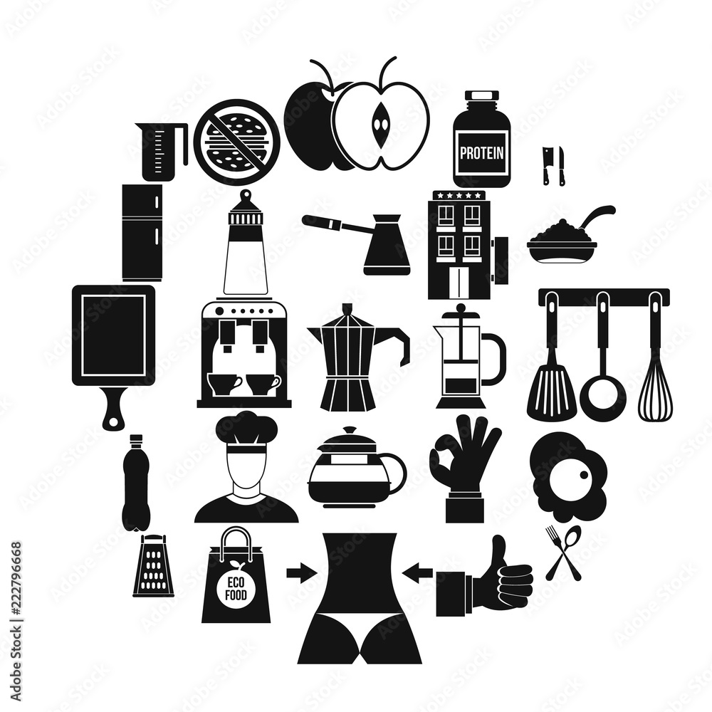 Poster different food icons set. simple set of 25 different food vector icons for web isolated on white bac
