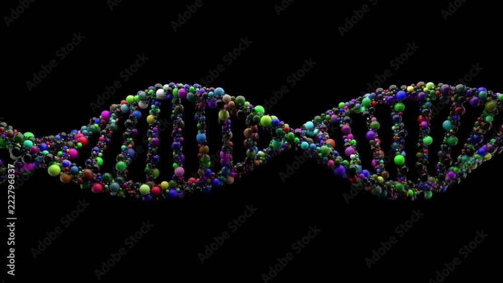 Poster 3d render abstract dna strand made of spheres. complex gene concept made of glossy simple primitives