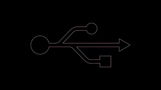 4K Neon Usb Icon Flickering On Dark Background