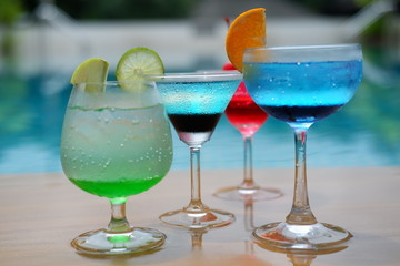 colorful drinks and cocktail on summer
