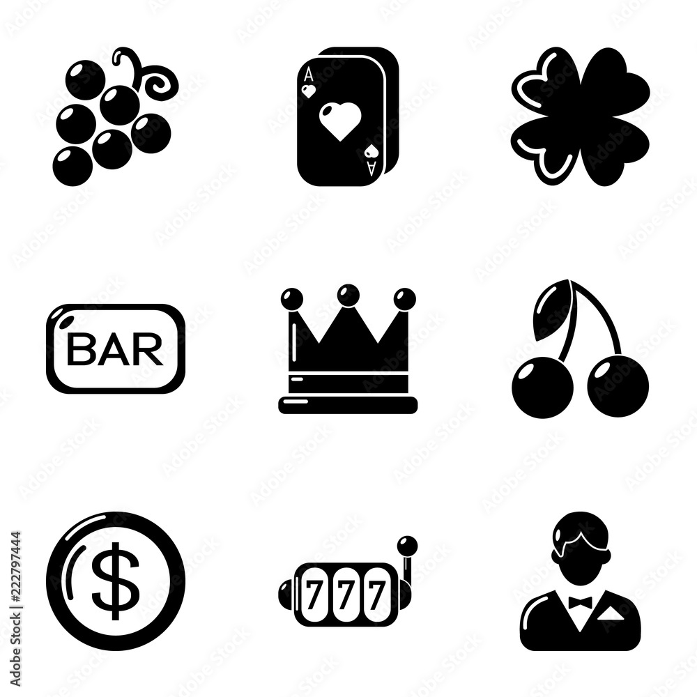 Poster gambling institution icons set. simple set of 9 gambling institution vector icons for web isolated o