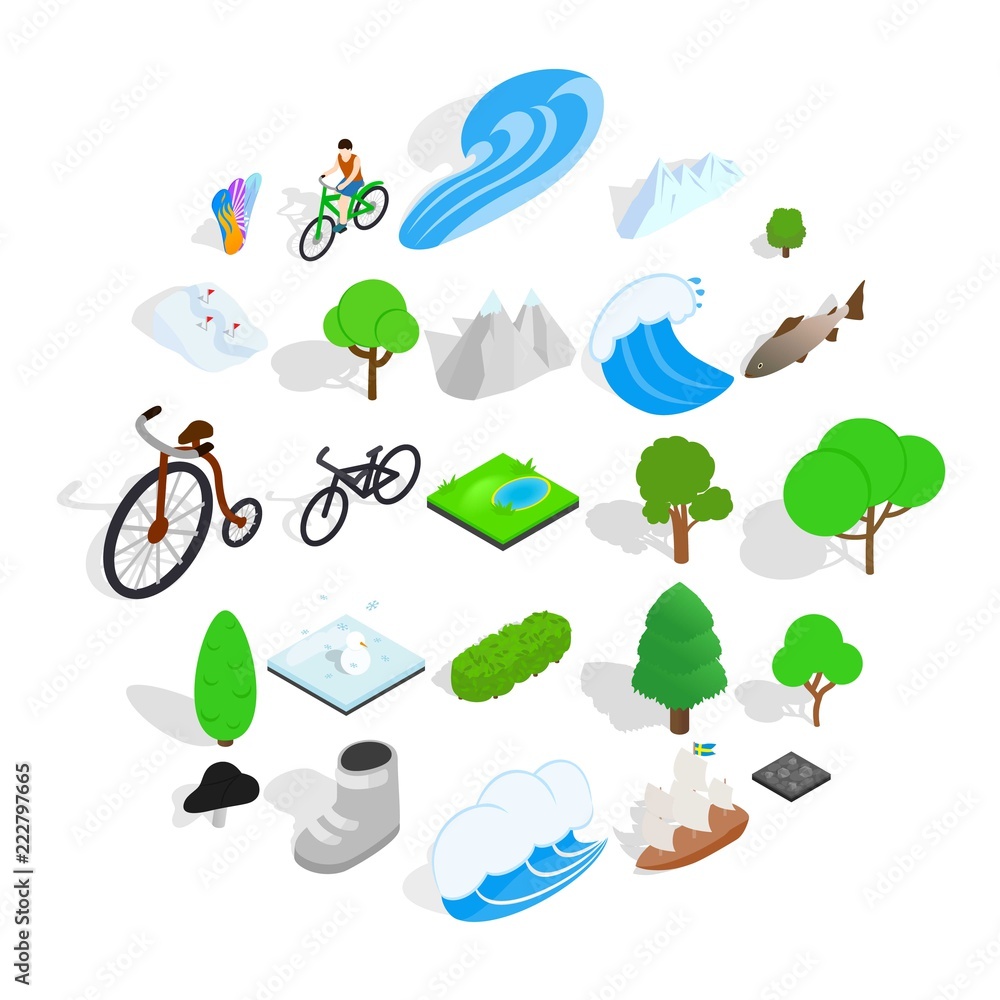 Poster nature icons set. isometric set of 25 nature vector icons for web isolated on white background