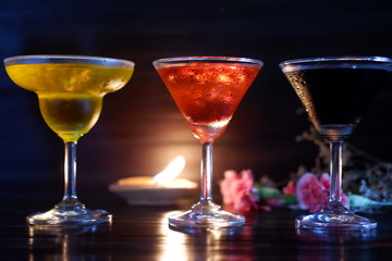 martini cocktail on wooden table and cocktail party