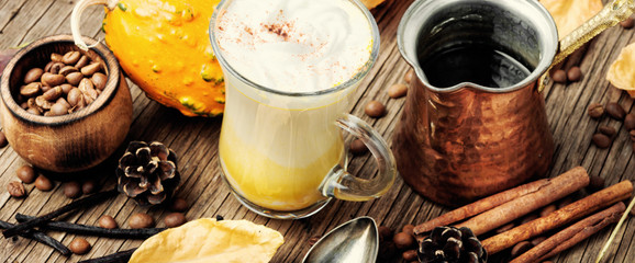 Pumpkin coffee with whipped cream