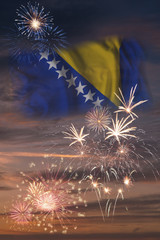 Fireworks and flag of Bosnia & Herzegovina
