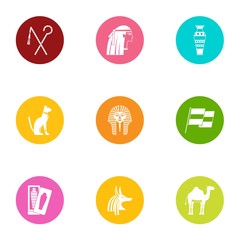 Egyptian history icons set. Flat set of 9 egyptian history vector icons for web isolated on white background
