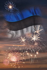 Fireworks and flag of Estonia