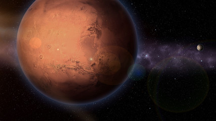 Mars planet in space with moon