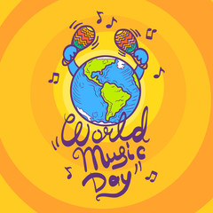 World music day concept background. Hand drawn illustration of world music day vector concept background for web design