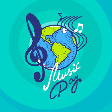 International music day concept background. Hand drawn illustration of international music day vector concept background for web design