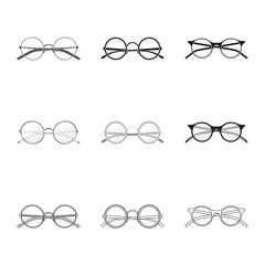 Vector design of glasses and frame sign. Set of glasses and accessory stock vector illustration.