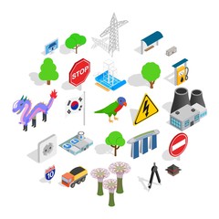 Roadside icons set. Isometric set of 25 roadside vector icons for web isolated on white background