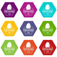 Pistachio icons 9 set coloful isolated on white for web