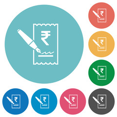 Signing Rupee cheque flat round icons