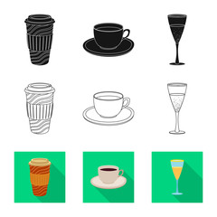 Vector illustration of drink and bar sign. Set of drink and party vector icon for stock.