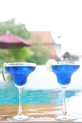 Blue Margarita cocktail and drink copy space